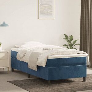 Cama Box Spring Con Colchón Terciopelo Azul Oscuro 100x200 Cm