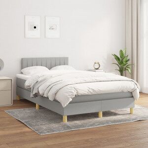 Cama Box Spring Con Colchón Tela Gris Claro 120x200 Cm