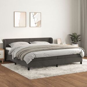 Cama Box Spring Con Colchón Terciopelo Gris Oscuro 200x200 Cm