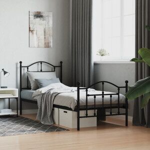 Estructura De Cama Con Cabecero Y Estribo Metal Negro 90x190 Cm