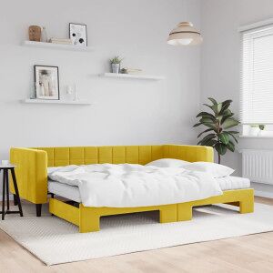 Sofá Cama Nido Con Colchón Terciopelo Amarillo 90x200 Cm