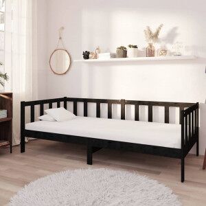 Sofá Cama De Madera Maciza De Pino Negro 90x200 Cm