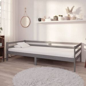 Sofá Cama Con Colchón Madera De Pino Maciza Gris 90x200 Cm