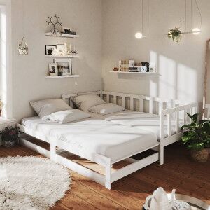 Sofá Cama Extraíble Madera Maciza De Pino Blanco 2x(90x200) Cm