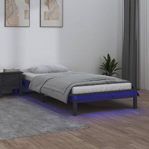 Estructura De Cama Con Led Madera Maciza Gris 75x190 Cm