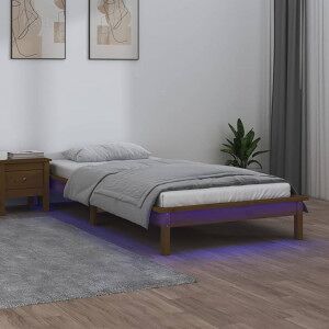 Estructura De Cama Con Led Madera Maciza Marrón Miel 90x190 Cm