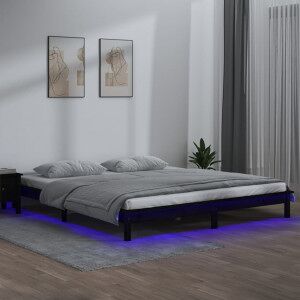 Estructura De Cama Con Led Madera Maciza Negro 135x190 Cm