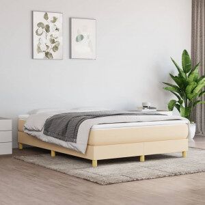 Cama Box Spring Con Colchón Tela Color Crema 140x190 Cm