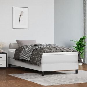 Cama Box Spring Con Colchón Cuero Sintético Blanco 90x190 Cm