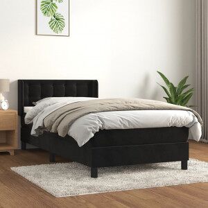 Cama Box Spring Con Colchón Terciopelo Negro 90x200 Cm