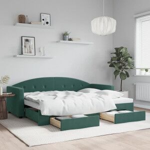 Sofá Cama Nido Con Cajones Terciopelo Verde Oscuro 80x200 Cm