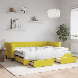 Sofá Cama Nido Con Cajones Terciopelo Amarillo 90x200 Cm