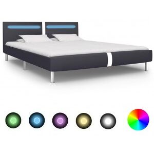 Estructura De Cama Con Led Cuero Sintético Negro 160x200 Cm