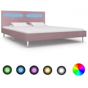 Estructura De Cama Con Led Tela Rosa 180x200 Cm