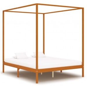 Cama Con Dosel De Madera Maciza De Pino Marrón Miel 160x200 Cm