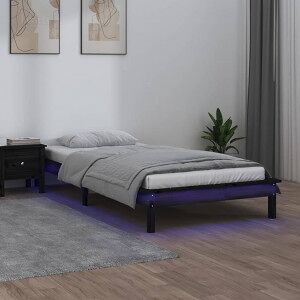 Estructura De Cama Con Led Madera Maciza Negra 90x200 Cm