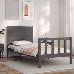 Estructura De Cama Con Cabecero Madera Maciza Gris