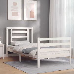 Estructura De Cama Con Cabecero Madera Maciza Blanco 100x200 Cm