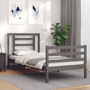 Estructura De Cama Con Cabecero Madera Maciza Gris 90x200 Cm