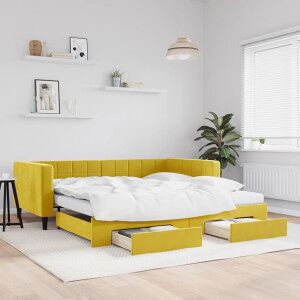 Sofá Cama Nido Con Cajones Terciopelo Amarillo 100x200 Cm