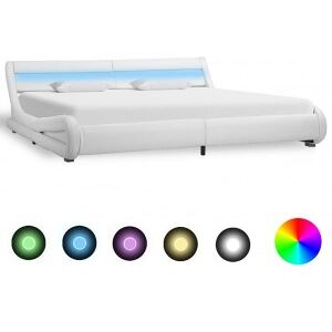 Estructura De Cama Con Led De Cuero Sintético Blanco 180x200 Cm