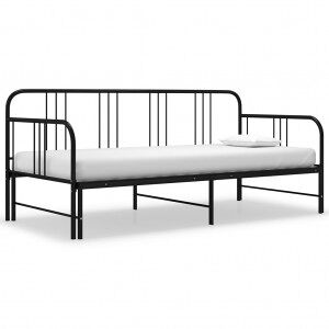 Estructura De Sofá Cama Extraíble Metal Negro 90x200 Cm