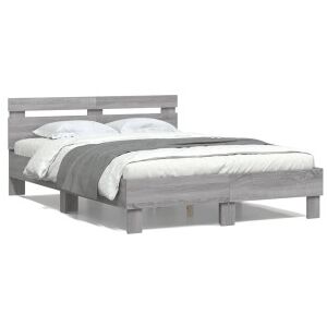 vidaXL Estructura De Cama Cabecero Y Luces Led Gris Sonoma 120x190 Cm