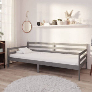 vidaXL Sofá Cama De Madera Maciza De Pino Gris 90x200 Cm