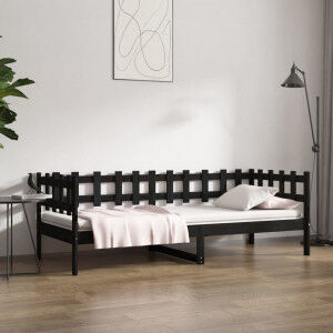 vidaXL Sofá Cama Madera Maciza De Pino Negro 90x190 Cm