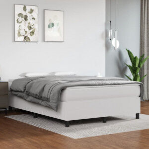 vidaXL Cama Box Spring Con Colchón Cuero Sintético Blanco 140x200cm