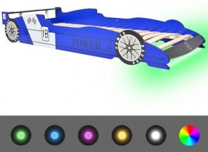 vidaXL Cama Infantil Con Forma De Coche Carreras Y Led 90x200 Cm Azul