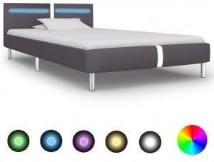 vidaXL Estructura De Cama Con Led De Cuero Sintético Gris 90x200 Cm