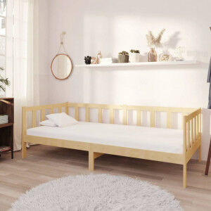 vidaXL Sofá Cama Con Colchón Madera De Pino Maciza 90x200 Cm