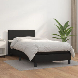 vidaXL Cama Box Spring Con Colchón Cuero Sintético Negro 90x190 Cm