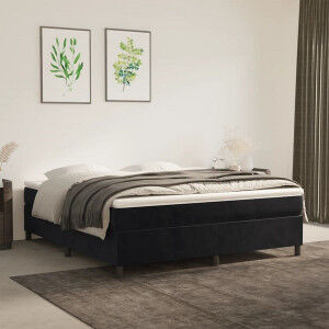 vidaXL Cama Box Spring Con Colchón Terciopelo Negro 160x200 Cm