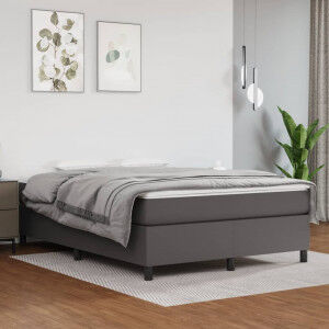 vidaXL Cama Box Spring Con Colchón Cuero Sintético Gris 140x200 Cm