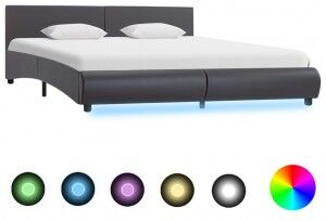 vidaXL Estructura De Cama Con Led De Cuero Sintético Gris 180x200 Cm