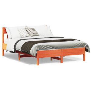 vidaXL Estructura Cama Con Cabecero Madera Pino Marrón Cera 140x200 Cm