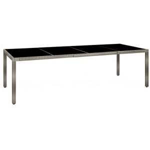 Mesa De Jardín De Vidrio Templado Ratán Pe Gris 250x100x75 Cm