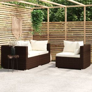 Set Muebles De Jardín 3 Pzas Y Cojines Ratán Sintético Marrón