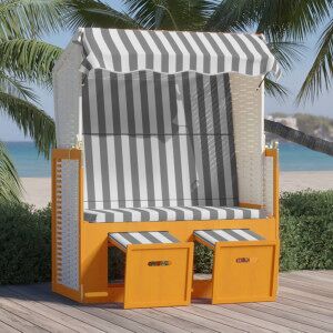 Silla Playa Strandkorb Dosel Ratán Sintético Madera Blanco Gris