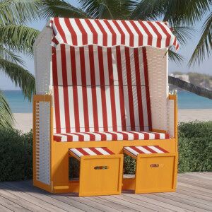 Silla Playa Strandkorb Dosel Ratán Sintético Madera Rojo Blanco