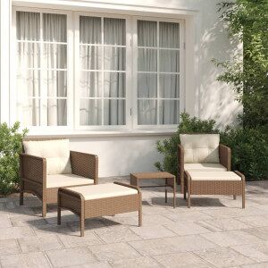 Set Muebles De Jardín 5 Piezas Y Cojines Ratán Sintético Marrón