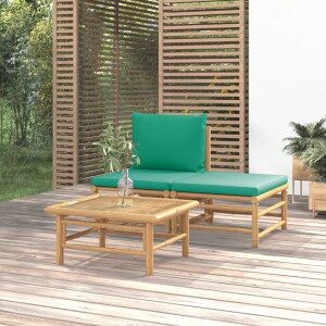 Set De Muebles De Jardín 3 Piezas Bambú Con Cojines Verde