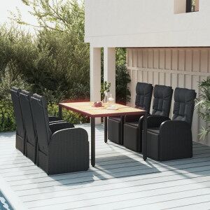 Juego Comedor Jardín 7 Pzas Madera Acacia Ratán Sintético Negro