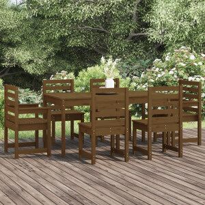 Set De Comedor De Jardín 7 Pzas Madera Maciza Pino Marrón Miel