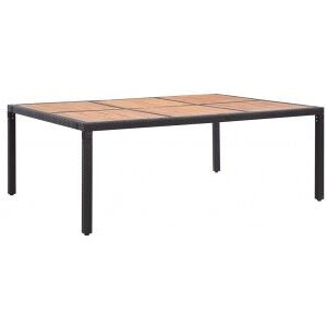 Mesa De Jardín Ratán Pe Y Madera De Acacia Negro 200x150x74 Cm