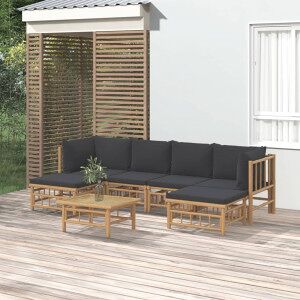 Set De Muebles De Jardín 7 Piezas Bambú Con Cojines Gris Oscuro