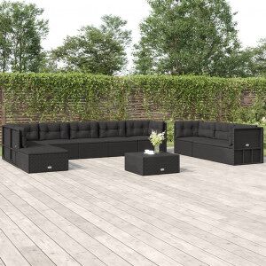 Set De Muebles De Jardín 10 Pzas Cojines Ratán Sintético Negro