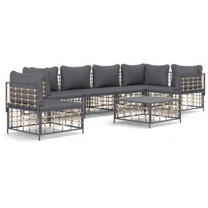 Set Muebles De Jardín 7 Pzas Y Cojines Ratán Pe Gris Antracita